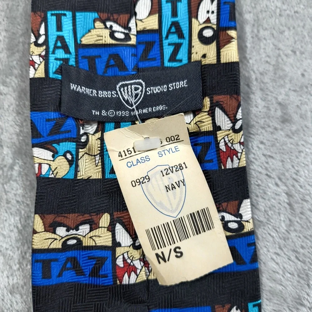Vintage‎ Tazmanian Devil Tie Mens Black Blue Silk Made Korea 90s Warner Bros New